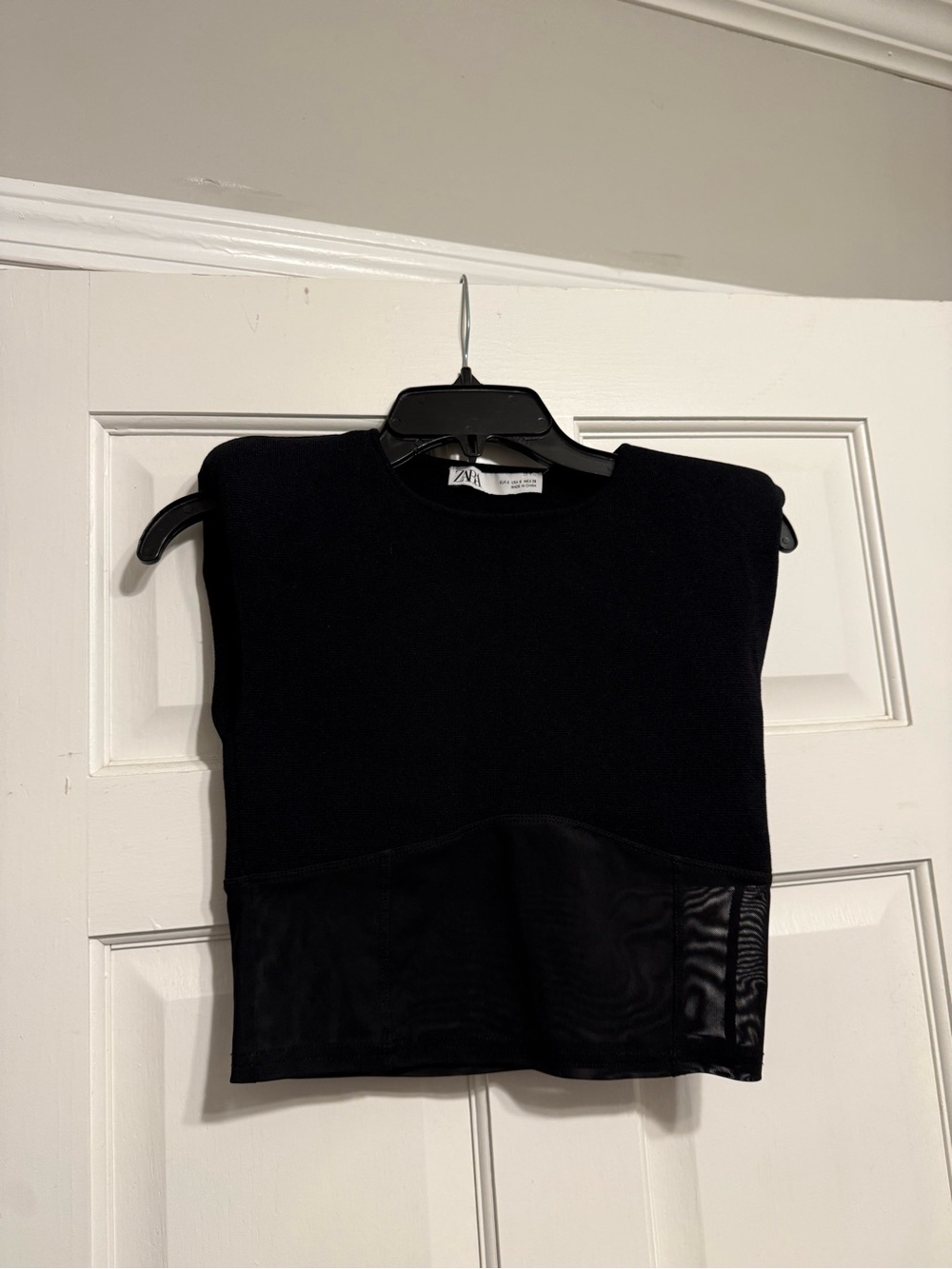 Zara Black Sleeveless Crop Top with Mesh Panel. Size small